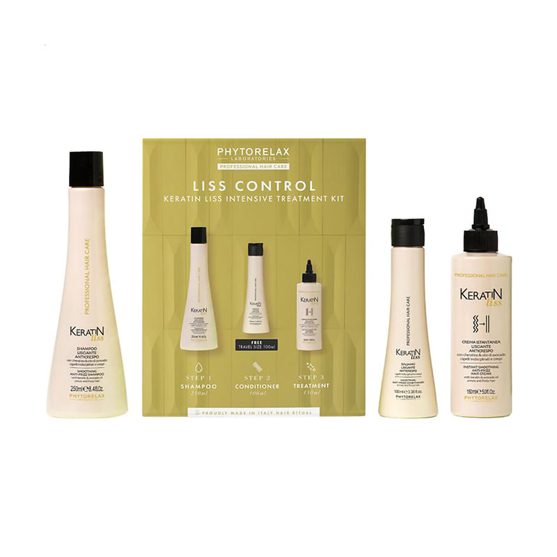 Набір для волосся Phytorelax Laboratories Liss Control Keratin Liss Intensive Treatment Kit (шампунь, 250 мл + кондиціонер, 100 мл + крем, 150 мл)